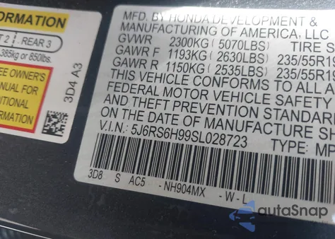 2025 Honda Cr-V Hybrid Sport Touring from USA, damaged, VIN 5J6RS6H99SL028723